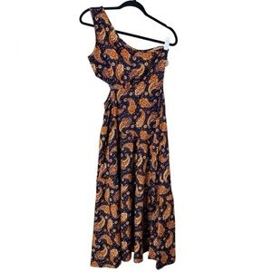 NWT SHEIN size 4 One-Shoulder Paisley Dress in Orange and Black